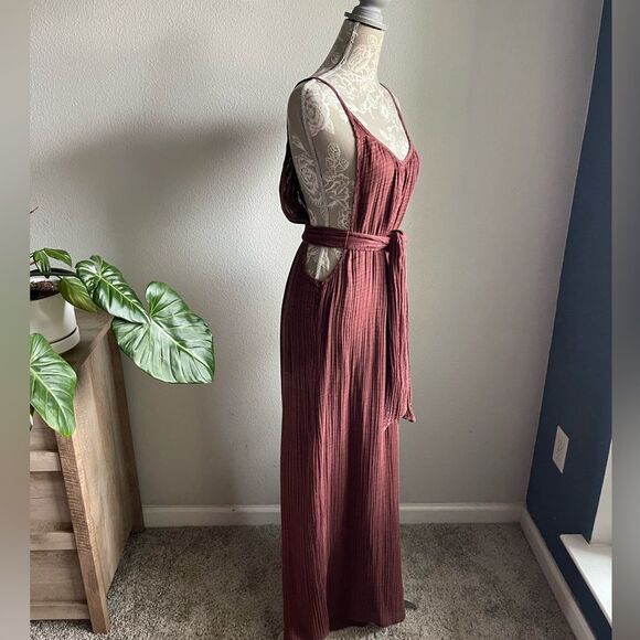 NWT Anthropologie Tie Front Cover Up Jumpsuit in Brown - Picture 3 of 8